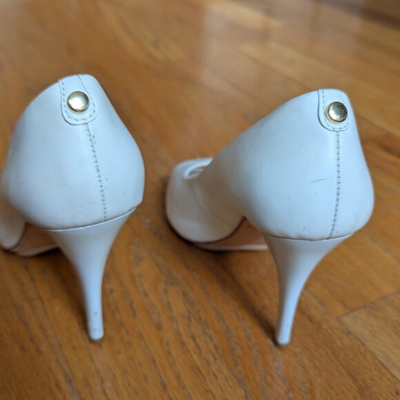 Cosmoparis Peep Toe Bridal Off White Ivory Leather Heels Size 9.5 - Picture 11 of 16